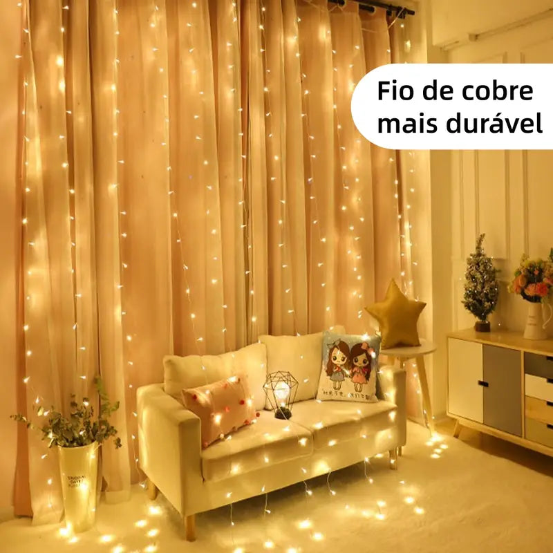 【MASX】Cortina de Luz LED com Fio de Cobre - 300 LEDs, 3x3 Metros | Para Festa, Eventos e Natal